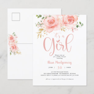 Roze en gouden Baby shower Briefkaart