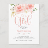 Roze en gouden Baby shower Briefkaart (Voorkant)