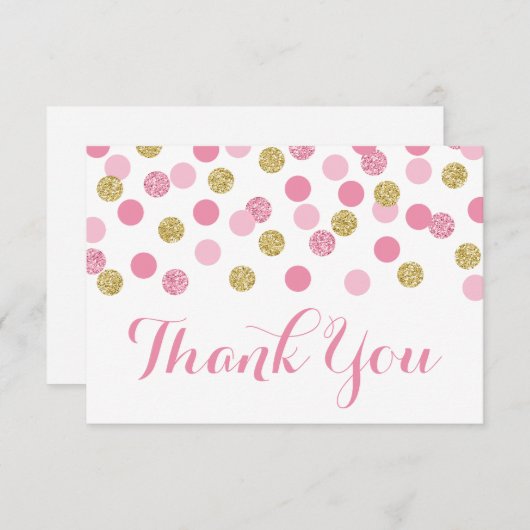 Roze en Gouden Baby shower Dank u Kaarten Vlak (Voorkant / Achterkant)