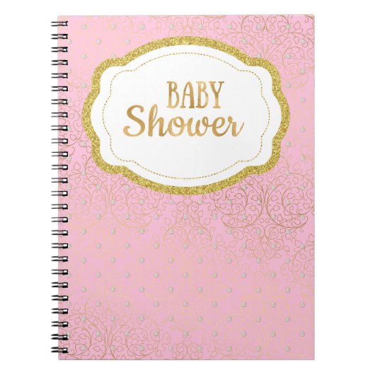 Roze en gouden Baby shower gastboeklaptop Notitieboek (Voorkant)