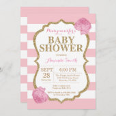 Roze en gouden Baby shower Kaart (Voorkant / Achterkant)