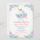 Roze en gouden Baby shower Kaart (Voorkant)