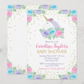 Roze en gouden Baby shower Kaart (Voorkant / Achterkant)