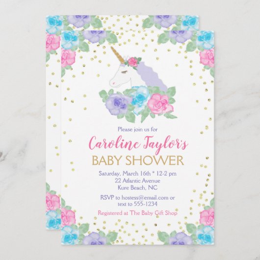 Roze en gouden Baby shower Kaart (Voorkant / Achterkant)