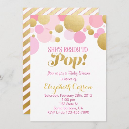 Roze en gouden Baby shower Kaart (Voorkant / Achterkant)