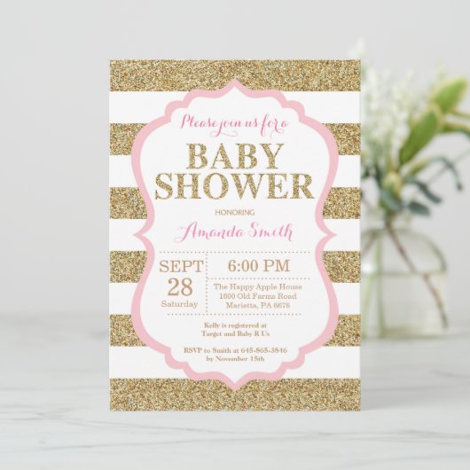 Roze en gouden Baby shower Kaart (Staand voorkant)