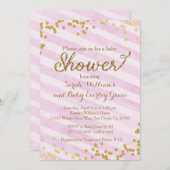 Roze en gouden Baby shower Kaart (Voorkant / Achterkant)