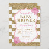 Roze en gouden Baby shower Kaart (Voorkant / Achterkant)