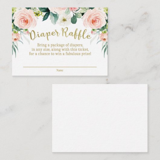 Roze en gouden Baby Shower Luiers Raffle Informatiekaartje (Voorkant / Achterkant)