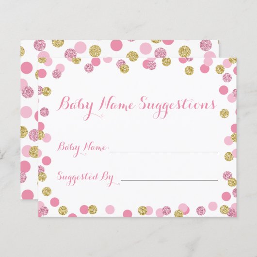Roze en gouden Baby shower Naam Suggestie Kaarten (Voorkant / Achterkant)