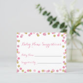Roze en gouden Baby shower Naam Suggestie Kaarten (Staand voorkant)
