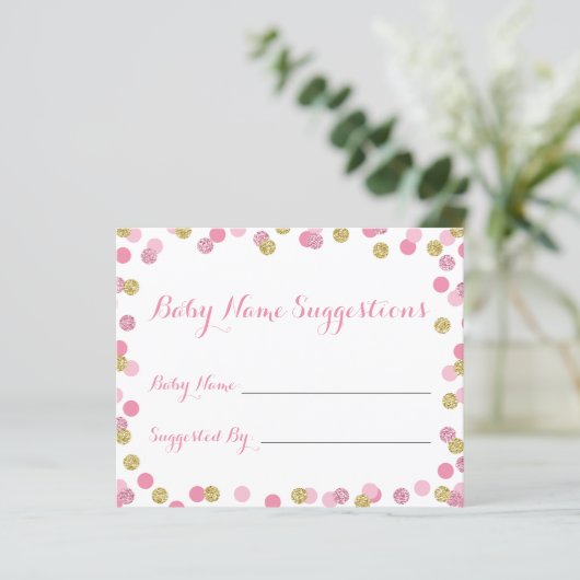 Roze en gouden Baby shower Naam Suggestie Kaarten (Staand voorkant)