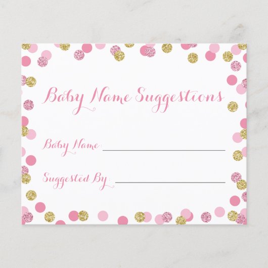 Roze en gouden Baby shower Naam Suggestie Kaarten (Voorkant)