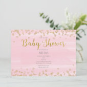 Roze en gouden baby shower uitnodigingen in lichtr (Staand voorkant)