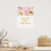 Roze en gouden Baby shower Welkomstteken, Floral Poster (Keuken)