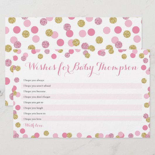 Roze en gouden Baby shower - wensen voor Baby Kaar (Voorkant / Achterkant)