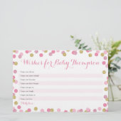 Roze en gouden Baby shower - wensen voor Baby Kaar (Staand voorkant)