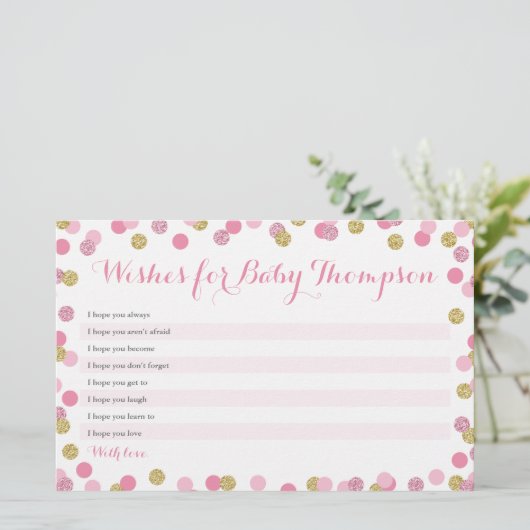 Roze en gouden Baby shower - wensen voor Baby Kaar (Staand voorkant)