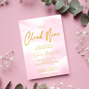 Roze en gouden baby shower wolk negen kaart