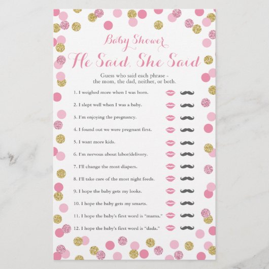 Roze en gouden Baby shower zei hij dat ze speelde (Voorkant)