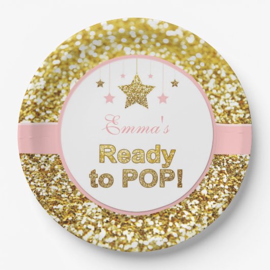 Roze en gouden baby showers borden papieren bordje (Voorkant)