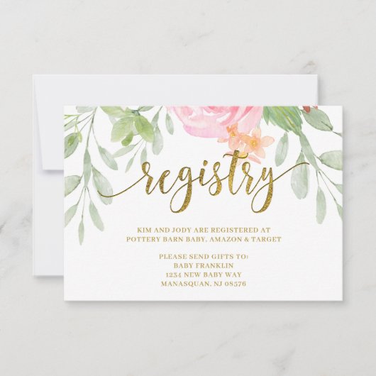 Roze en gouden Baby showers registratiekaart Bedankkaart (Voorkant)