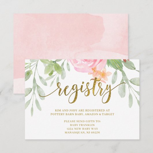 Roze en gouden Baby showers registratiekaart Bedankkaart (Voorkant / Achterkant)