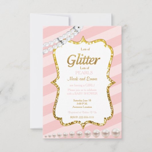 Roze en gouden baby showers uitnodiging (Voorkant)