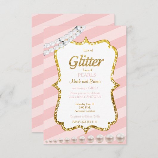 Roze en gouden baby showers uitnodiging (Voorkant / Achterkant)