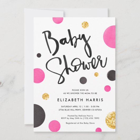 Roze en gouden babyschoeisel - poolpunten kaart (Voorkant)