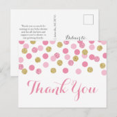 Roze en gouden babyshower bedankkaart briefkaart (Voorkant / Achterkant)