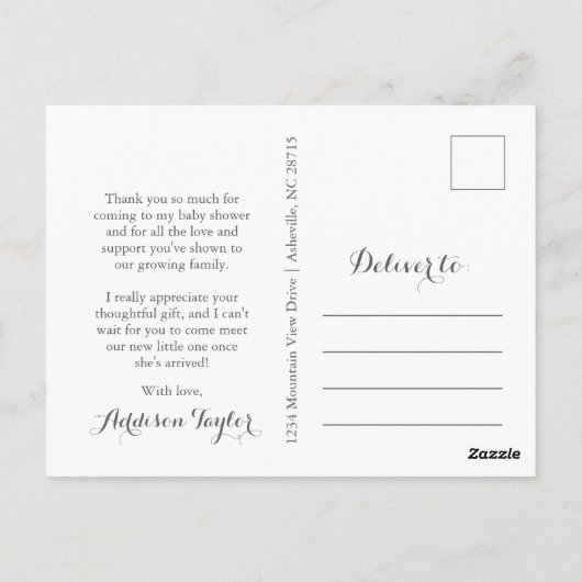 Roze en gouden babyshower bedankkaart briefkaart (Achterkant)