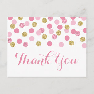 Roze en gouden babyshower dankkaart briefkaart