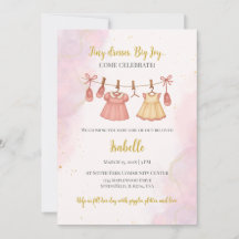 Roze en gouden babyshower uitnodiging
