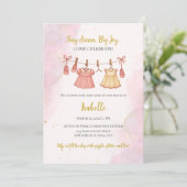 Roze en gouden babyshower uitnodiging (Staand voorkant)