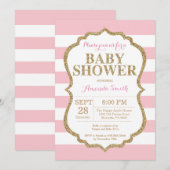 Roze en gouden babyshower uitnodiging glitters (Voorkant / Achterkant)