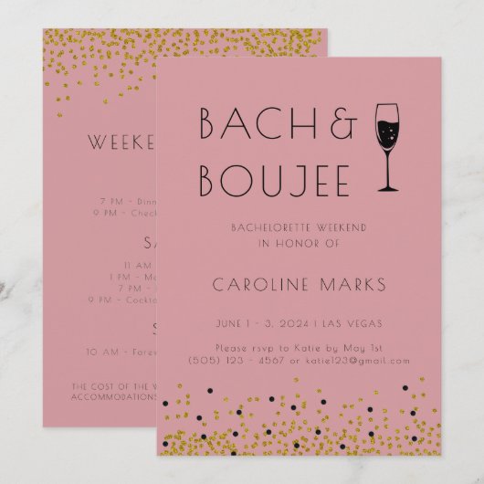 Roze en Gouden Bach en Boujee Bachelorette Party Kaart (Voorkant / Achterkant)