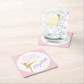 Roze en gouden Ballerina Birthday Kartonnen Onderzetters (Insitu)