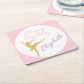 Roze en gouden Ballerina Birthday Kartonnen Onderzetters (Schuin)
