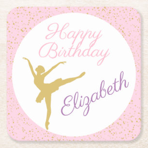 Roze en gouden Ballerina Birthday Kartonnen Onderzetters