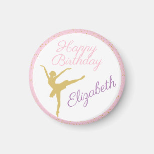Roze en gouden Ballerina Birthday Magneet