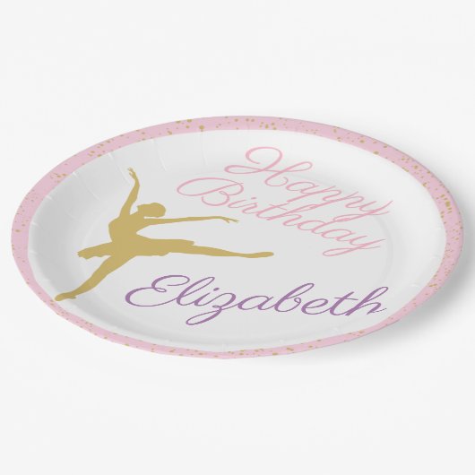 Roze en gouden Ballerina Birthday Papieren Bordje (Gekanteld)