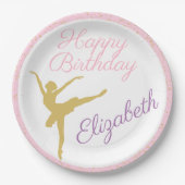 Roze en gouden Ballerina Birthday Papieren Bordje (Voorkant)