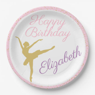 Roze en gouden Ballerina Birthday Papieren Bordje