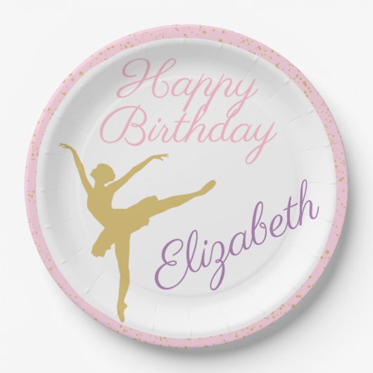 Roze en gouden Ballerina Birthday Papieren Bordje (Voorkant)