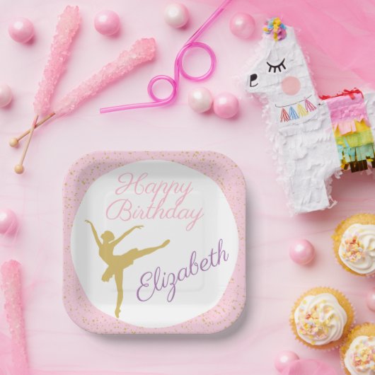 Roze en gouden Ballerina Birthday Papieren Bordje (Feest)