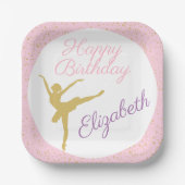 Roze en gouden Ballerina Birthday Papieren Bordje (Voorkant)