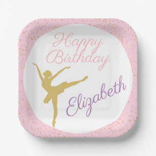 Roze en gouden Ballerina Birthday Papieren Bordje