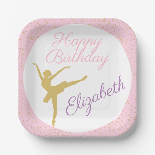 Roze en gouden Ballerina Birthday Papieren Bordje (Voorkant)