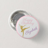 Roze en gouden Ballerina Birthday Ronde Button 3,2 Cm (Voorkant /achterkant)